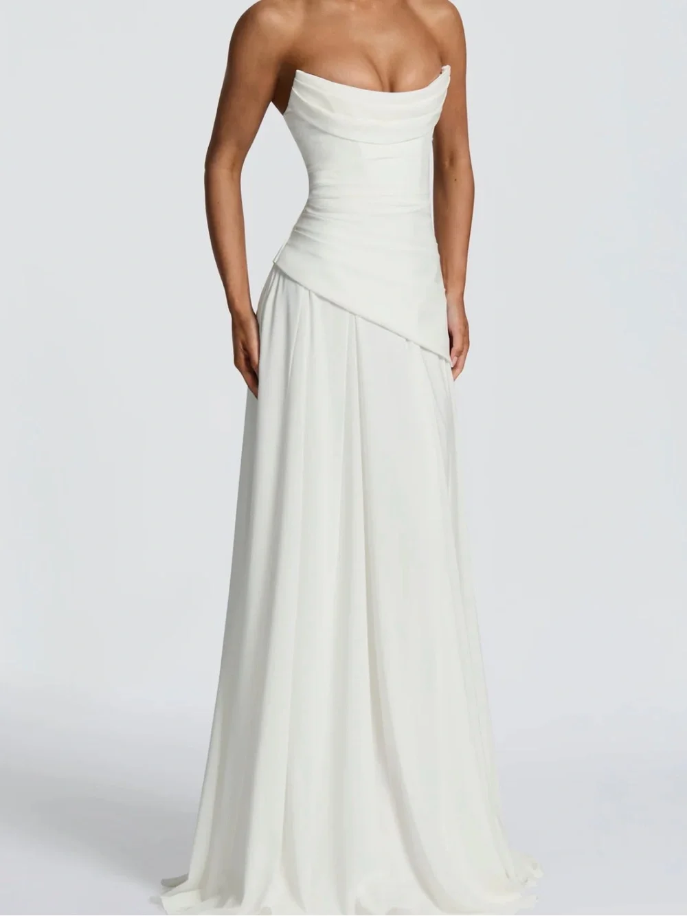 Strapless White Evening Gown